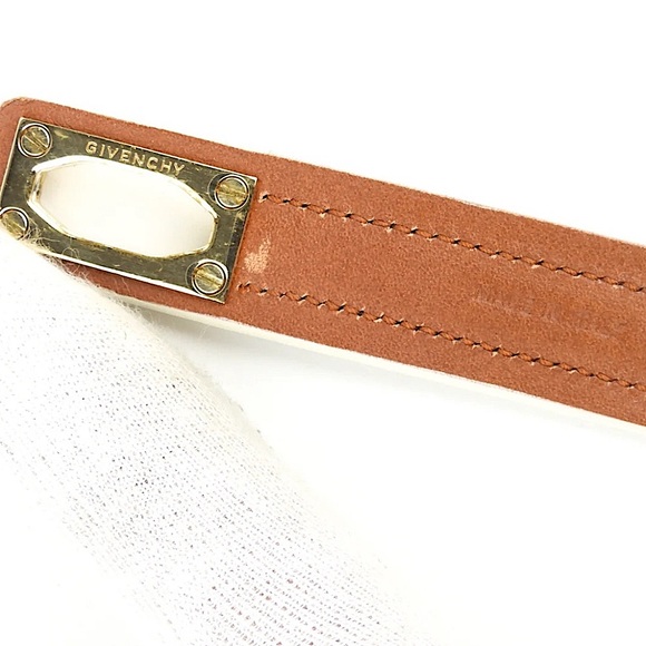 Givenchy - Shark Tooth Black/White Leather Gold Twist Lock Double Wrap Bracelet - Picture 5 of 8